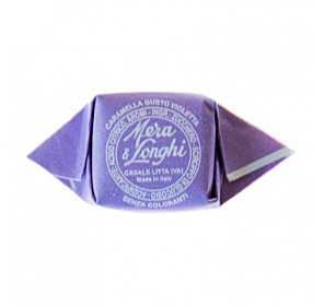 Violet candies in tin box